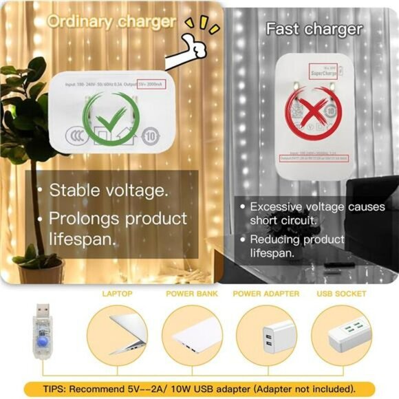 Curtain Fairy String Lights 200 LED Remote Timer Indoor Outdoor Wall Decor - Picture 5 of 7